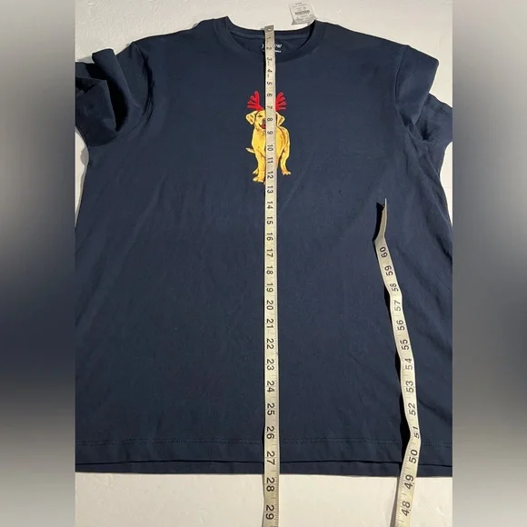 NEW J Crew Christmas T-Shirt Sz Medium Navy Golden Retriever Antlers Graphic Tee - Picture 2 of 12